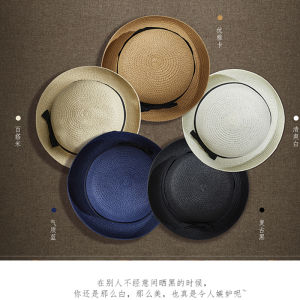 Retro Round เสื้อท่อนบน Roll Edge Straw Hat Women ฤดูร้อน Small Gift Hat British Parent-Child Short Brim Cap Female สไตล์ลำลอง ฤดูใบไม้ผลิ ฤดูใบไม้ร่วง Outing