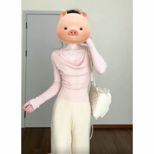 เสื้อถักผ้าขนสัตว์แขนยาวสองชิ้นแบบปลอม สีชมพูและสีขาว เสื้อสวมหัวทรงเข้ารูปเนื้อนุ่ม สไตล์หวาน สำหรับผู้หญิง