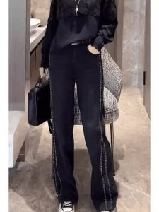 Straight-leg Denim Womens Narrow Version Loose Pants Fall and Winter Plus Size Loose High Waist Slimming Small Easiest for Match Mop Trousers