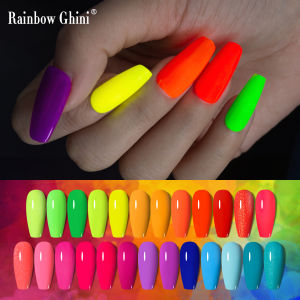 Rainbow Ghini 15ml Neon Gel Nail Polish Candy Fluorescence Colors Semi Permanent UV Varnish Hybrid Gel Paint Nail Art Glue Bar