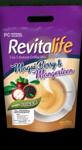 Personal collection REVITALIFE 3 n 1 instant coffee mix  Maqui Berry and Mangosteen offers anti oxidant 22g x 20 sachet