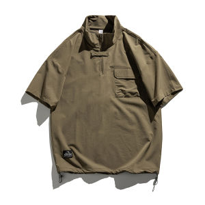 Summer American Polo Shirt Mens Handsome Ice Silk Shirt Short Sleeve Loose Cargo Wind Speed Dry T-Shirt Male Half Sleeve Tops