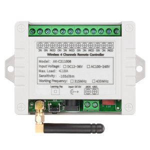 DC 12v 24V 36V 10A 433MHz 4 Channel Wireless Relay RF Remote Control Switch Receiver For Electric Doors Automotive Modification