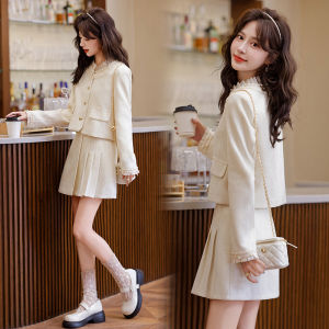 Fashionable Small Fragrance Style Womens Suit Set Early Spring New Arrival Cute Short Skirt Jacket Outerwear Purple Ladies