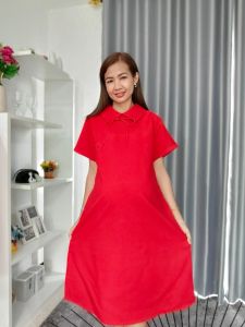 ชุดคลุมท้อง ใส่ทำงาน คอปกโบว์ อก34-42" มีเชือกผูกหลังปรับสายได้ถึงคลอด