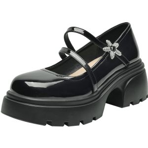 Agsdon | Mary Jane New Spring Autumn French Thick Heel High Heels Black