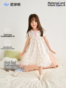 Nido Bear 25 New Summer Childrens Home Clothes Baby Sleep Dress Modal Short Sleeve Onesie Girls Cute Sleepwear Home Suit