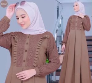 PROMO BAJU MUSLIM JUMBO LD120. BAHAN CRINKLE PREMIUM. GAMIS KOMBINASI BROKAT TERBARU. DRESS TERLARIS