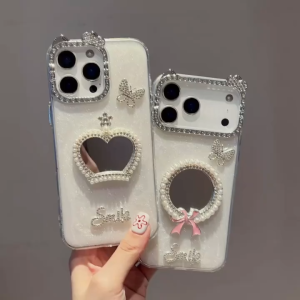 3D Paste White Pearl Mirror White Dropped Adhesive Phone Case for iPhone 17 16 15 14 13 12 11 Pro Max Plus Air Casing for iPhone 16 Pro Max Case Cover