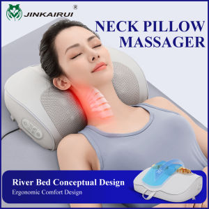 Jinkairui Neck Massager Massage Pillow Kneading Shiatsu Heating Vibrator Waist Back Body Massage Machine Heat Therapy Pain Relief Home Office Use