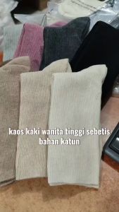 W22236 Kaos Kaki Tinggi bahan Katun Kaus Kaki Wanita Kerja Kasual Cewek Abg Polos Panjang Sebetis Premium