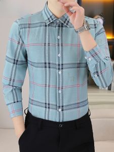 HENGYUANXIANG | Hengyuanxiang Mens Long Sleeve Casual Shirt Spring Autumn 2025 New Style Anti-Wrinkle Stripe Shirt Standard Fit Polyester Fiber