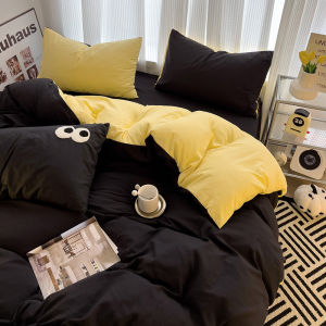 Sweet Cool Girl Style Ins Pink Black Soft Glutinous Washed Cotton Bed Four-Piece Set 1.8 Bed Sheets Quilt Cover Three-Piece Set