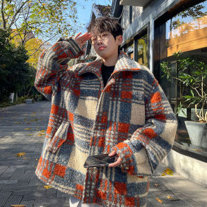 เสื้อโค้ทผ้าวูลสไตล์ชาแนลสำหรับผู้ชายแจ็กเก็ตแบบสั้นลายสก๊อตแนววินเทจสไตล์อเมริกันสไตล์ฝรั่งเศสแบบฤดูใบไม้ร่วงและฤดูหนาวเสื้อผ้าฝ้ายแบรนด์ยอดนิยมสำหรับคู่รัก