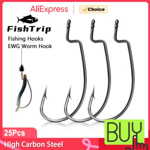 FishTrip EWG Worm Hook Fishing Hook for Bass Soft Lure Hook Offset Worm Hook Texas Rig Hooks for Freshwater Saltwater