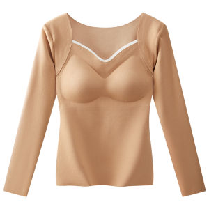 MiiOW | Warmth Innerwear Womens Slim Fit Base Shirt With Chest Pad Autumn Winter Indoor Wear Top No Need To Wear Bra Cat Person