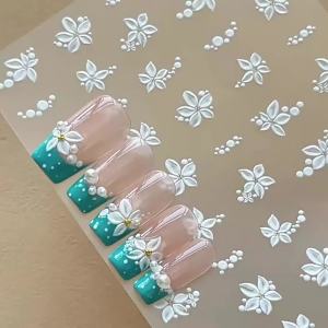 1PCS Five Petal Blossom Nail Sticker Mini Pearl Bubble French 3D Embossed Embellishment Flowers Self-adhesive Nail Stickers DIY