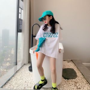 Áo Thun Cotton Tay Ngắn Mùa Hè Cho Bé Gái Dáng Rộng Vừa Phải Phong Cách Hàn Quốc Dài Vừa Phải Thời Trang Trẻ Em