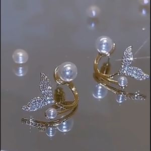 ANTING KOREA WANITA TITANIUM ANTING TUSUK MOTIF FISHTAIL PEARL GIWANG AKSESORIS FASHION ANT62