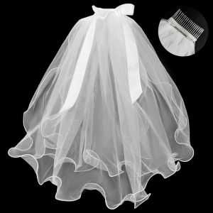 Mũ trùm đầu cô dâu màu trắng thanh lịch đơn giản Mạng che mặt ngắn cho hình ảnh và đám cưới Chất liệu sợi mềm của tình yêu dưới mặt trăng