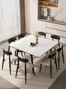 Modern Minimalist Extendable Solid Wood Rock Plate Dining Table Home Use Small Apartment Luxury Square Dining Table