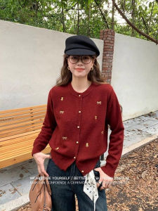 Spring Fashionable Round Neck Elegant Bow Sweater Cardigan