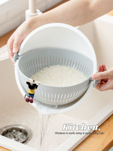 กระถางีลสองชั้นสำหรับครัว เครื่องมือดูแลบ้าน เทปกันรอยสติกเกอร์ กล่องใส่ผลไม้แบบหมุนได้ ถังล้างผักและผลไม้ ถังล้างข้าว