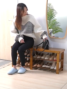 70/100CM 2 Layer Bamboo Shoe Stool Cabinet Shoe Rack Stool Storage Modern Storage Stool Cushion Shoe