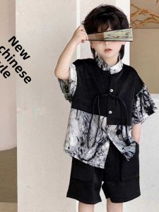 Boys New Chinese Style Short Sleeve Shirt Thin Set Summer New Fashionable Shorts Polyester Fiber Express Love in Scenes