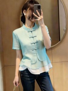 KUNAILIN | Elegant Chinese Style Slimming Short Sleeve Top