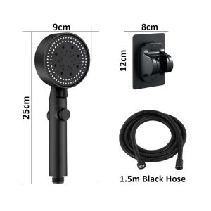 3-Piece Adjustable Black Shower Head High Pressure Shower Head with 5 Modes Wall Mounted Bracket and Hose Water Saving