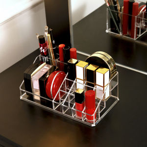 Large Multi-Functional Plastic Cosmetic Storage Box Transparent Makeup Brush Holder Lipstick Organizer Desktop Storage Tray
