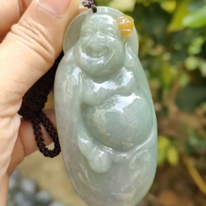 Laughing Buddha Jadeite Carving – Symbol of Joy & Fortune Natural Type A (Certified 920770030646 SKU: pendant401)