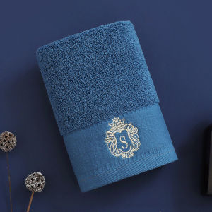 Blue Cotton Embroidered Towels Set - 1/4/6pcs 34x74cm/70x140cm Hand & Face Bath Towels for Home Hotel Sport Travel Gift Set