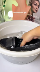 SHUTA Black Rubber Flat Shoes for Women - Slip Resistant Slip On Work Shoes with Waterproof Sole