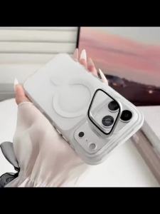 For Magsafe Magnetic Glass Lens Alloy Bracket Phone Case for iPhone 17 Air 16 15 14 Plus 13 Pro Max Shockprook PE Stripe Cover