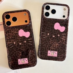 Sanrio | All Inclusive Leopard Print KT Emoji Case Phone Case For iPhone 17 16 15 14 Pro Max Case Cute Luxury Cartoon Shockproof Cover