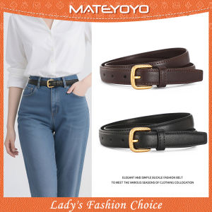 MATEYOYO Fashion Belts Retro Belt Elegant Slim Belt Soft Second-layer Cow Leather Belt Adjustable Girls Ladies Long Straps Waistbands Dress Coat Alloy Buckle Leisure Belt