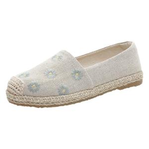Spring Summer Womens Fisherman Shoes Handmade Linen Flat Casual Breathable Slip-On Comfortable Embroidered Single Shoes