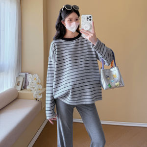 Maternity Round Neck Striped Sweater