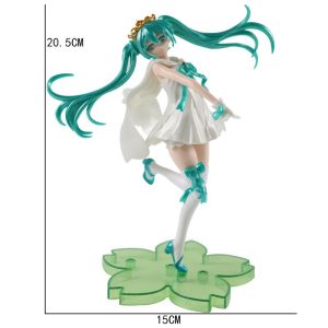 Bandai | 22CM Hatsune Miku Anime 15th Anniversary White Dress Angel Model Toy Sakura Base Gift Collection Aciton Figure PVC Boxed