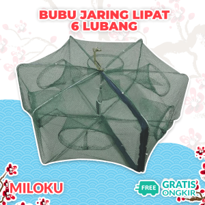 Miloku Bubu Perangkap Ikan 6 Lubang Jebakan Jaring Jala Lipat Udang Kepiting Sungai Danau Laut Alat Pancing Fish Trap Net