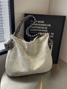 Casual Urban Minimalist Striped Canvas Tote Bag Large Capacity Single Shoulder Crossbody Satchel for Women