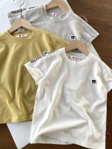 Boys Breathable Moisture-Wicking Cotton Sporty Mesh Short Sleeve T-Shirt Comfortable round Neck Solid Color Summer Top