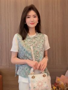 New Chinese Style Song Jin High End Vest Top Women Summer Short Size Small Zen Style Vest Fashionable Polyester Fiber
