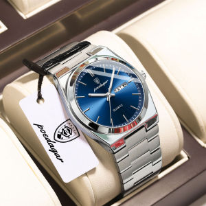 POEDAGAR Luxury Watches For Men Stainless Steel Waterproof Luminous Male Watch Date Week Fashion Casual Mens Quartz Watch Reloj