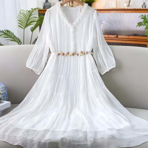 Elegant White Silk Dress Slimming Waist Design Stunning Summer New Arrival Womens Fashion Elegant Gentle Sensation Dress