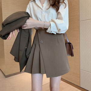 Skirt Womens Spring and Summer New High Waist Figure Flattering Culotte Irregular Belly-Covering A- line Skirt Large Size Black Pleated Skirt