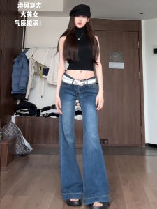 Low Waist Bell Bottom Denim Jeans Womens Summer New Small Size Spicy Girl Elastic Versatile Flared Pants American Retro Style