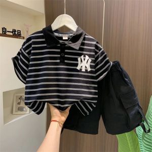 NY stripe Printed design high quality Terno set polo shirts and cargo shorts for baby boys 0-6yrs
